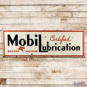 Certified MobiLubrication Socony Vacuum 9' Single Sided Porcelain Sign w/ Pegasus