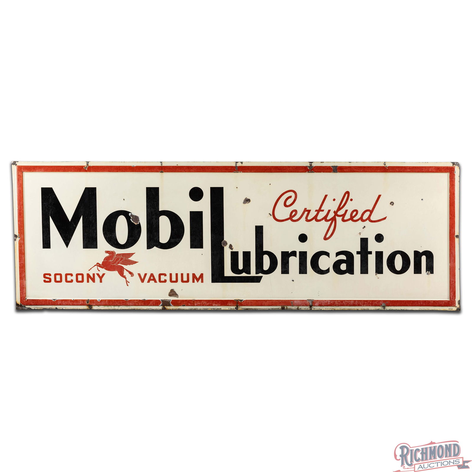 Certified MobiLubrication Socony Vacuum 9' Single Sided Porcelain Sign w/ Pegasus - 2