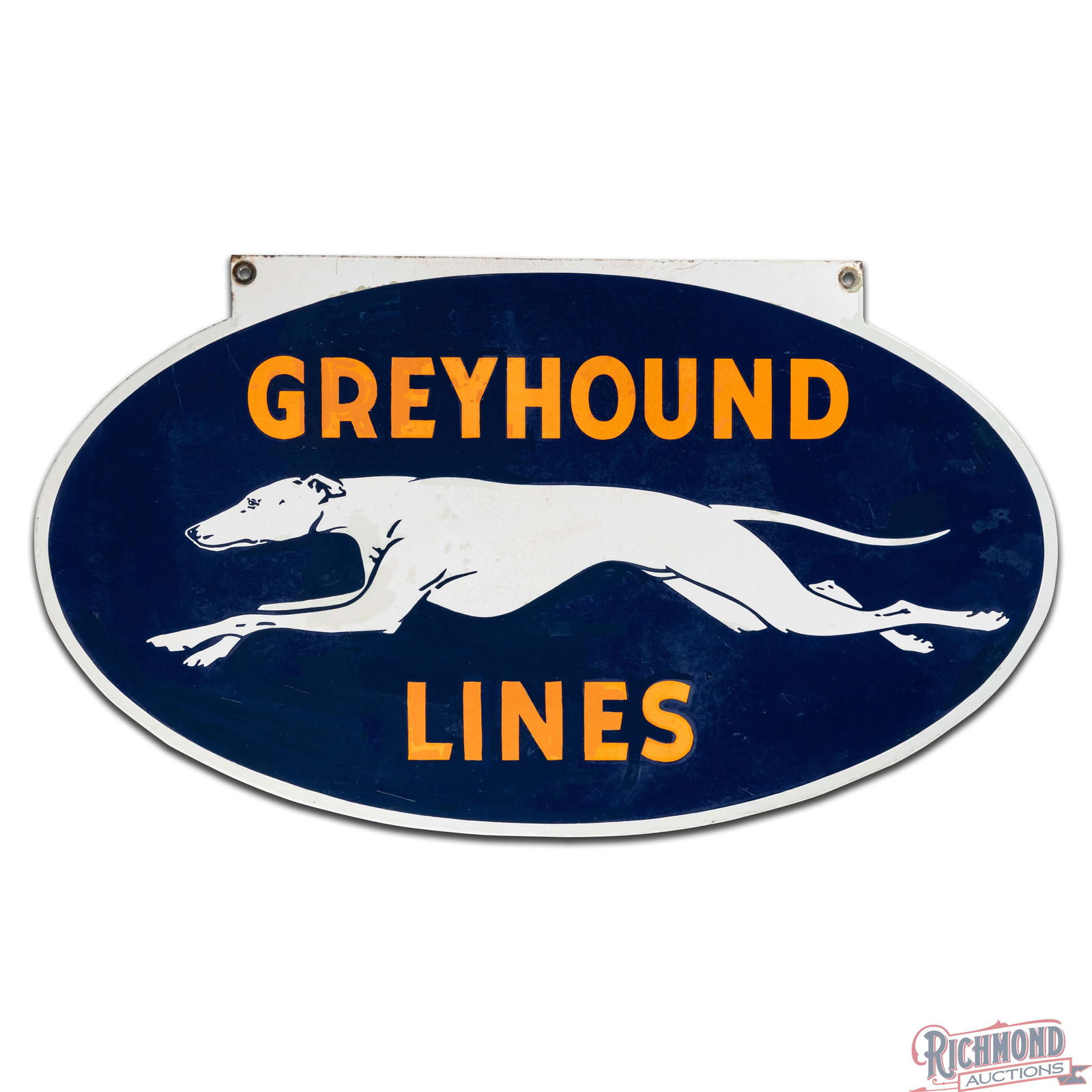 Greyhound Lines 3' Double Sided Porcelain Die Cut Sign w/ Dog - 2