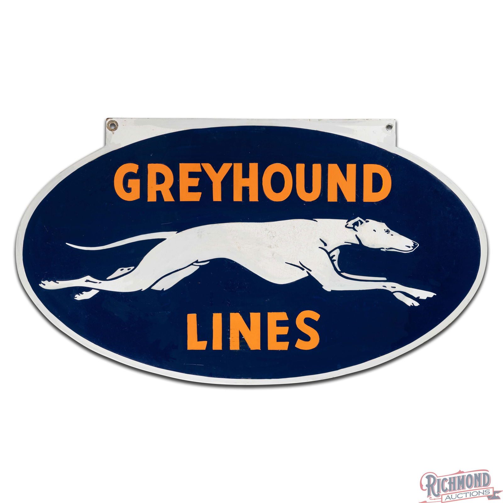 Greyhound Lines 3' Double Sided Porcelain Die Cut Sign w/ Dog - 3