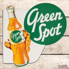 Excellent Green Spot Die Cut Double Sided Tin Flange Sign w/ Bottle & Hand