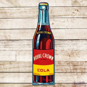 RC Royal Crown Cola Emb. Single Sided Tin Die Cut Bottle Sign