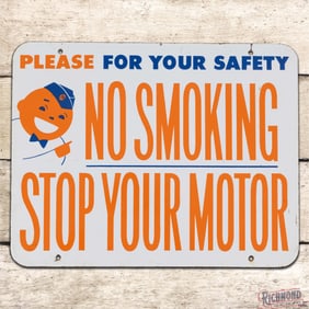 Fantastic Union 76 Please For Your Safety No Smoking Stop Your Motor SS Porcelain Sign w/ Speedy