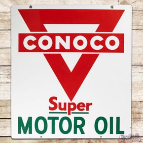 Conoco Super Motor Oil Double Sided Porcelain Sign w/ Logo
