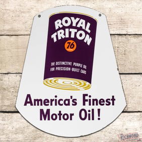 Amazing Royal Triton "America's Finest Motor Oil!" Union 76 DS Porcelain Sign w/ Quart Can Logo