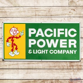 Pacific Power & Light Company 4' Single Sided Porcelain Sign w/ Reddy Kilowatt