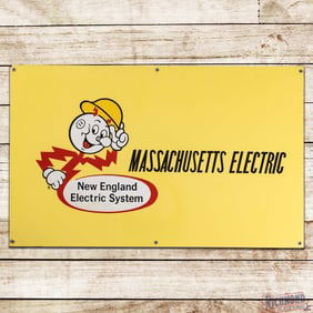 Massachusetts Electric New England System 4' Single Sided Porcelain Sign w/ Reddy Kilowatt