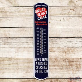 Nice Great Heart Coal "Satisfaction Guaranteed" Single Sided Porcelain Thermometer w/ Logo