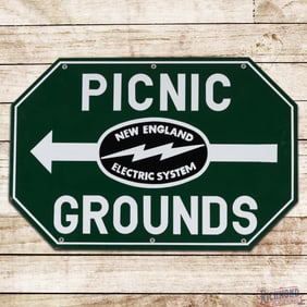 Exellent New England Electric System Picnic Grounds Single Sided Porcelain Sign w/ Arrow