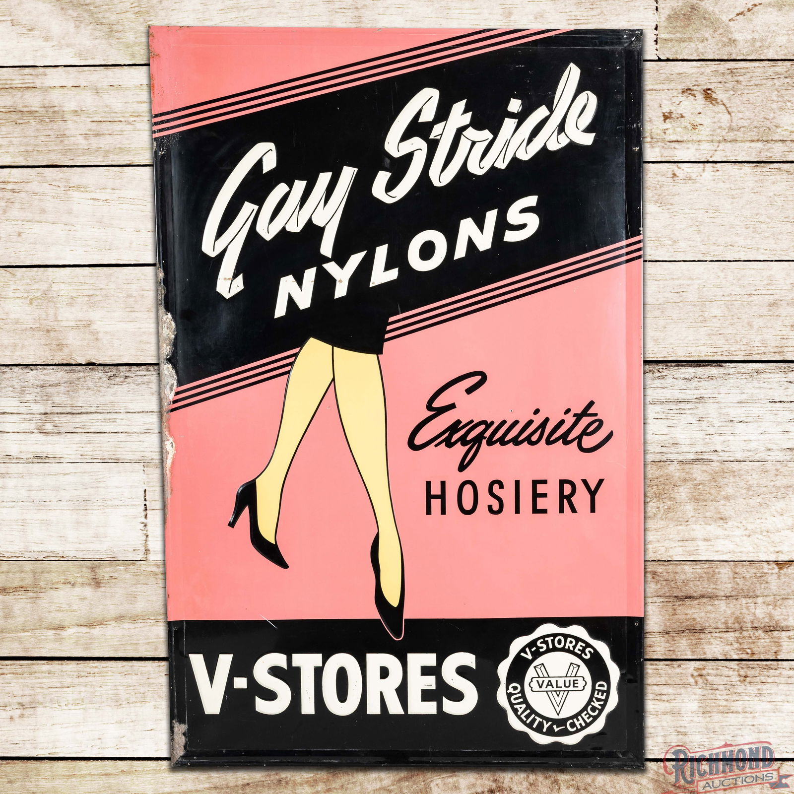 Gay Stride Nylons V-Stores Emb. Single Sided Tin Sign w/ Logo (1 of 3)