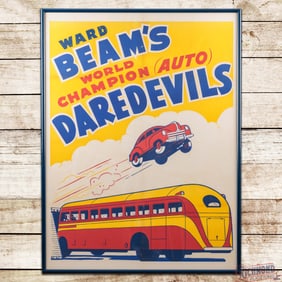 Ward Beam's Auto World Champion Daredevils Framed Advertising Poster Sign