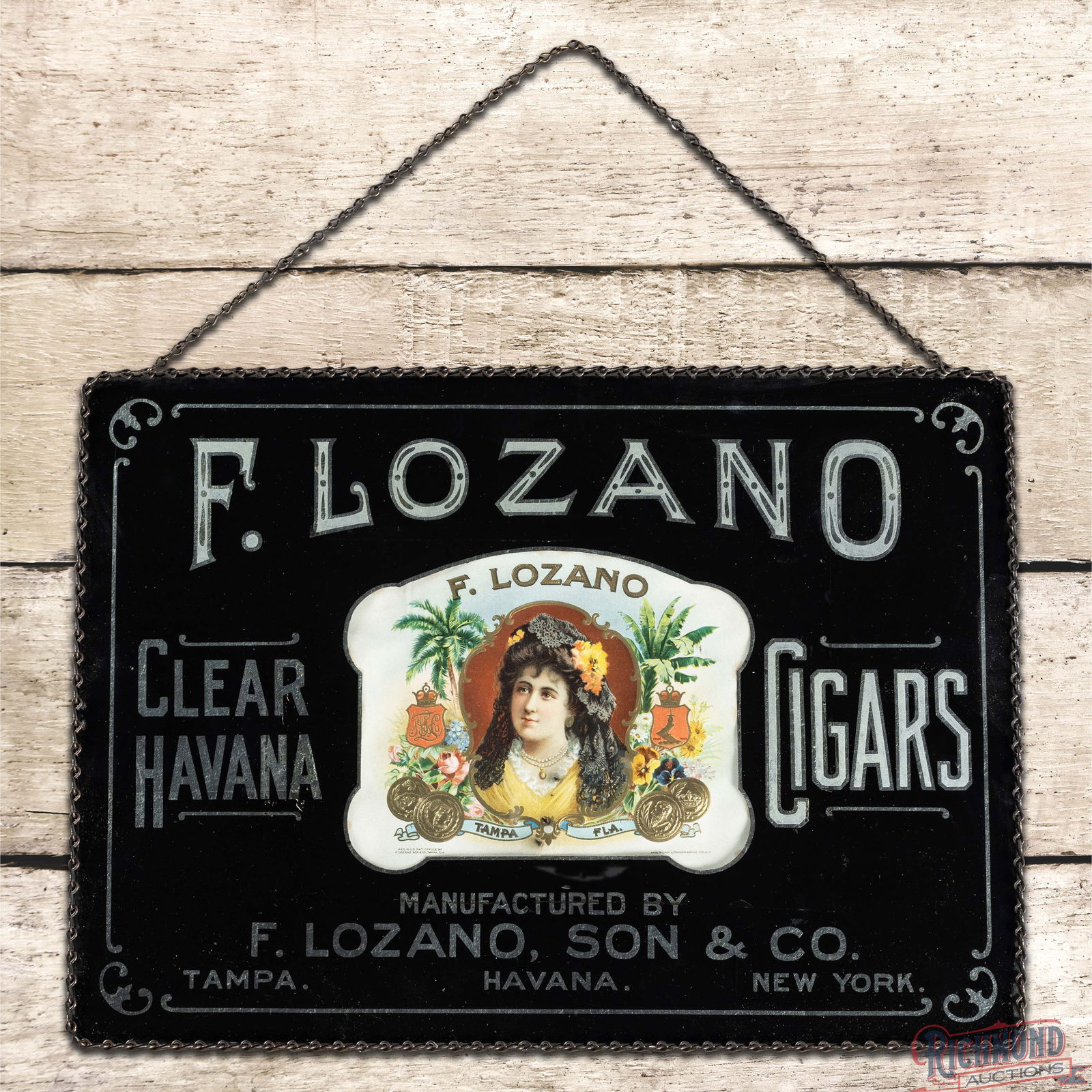 F. Lozano Clear Havana Cigars Tampa Florida Reverse Glass Advertising Sign (1 of 3)