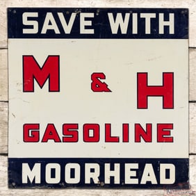 Save With M&H Gasoline Single Sided Tin Sign "Moorhead"