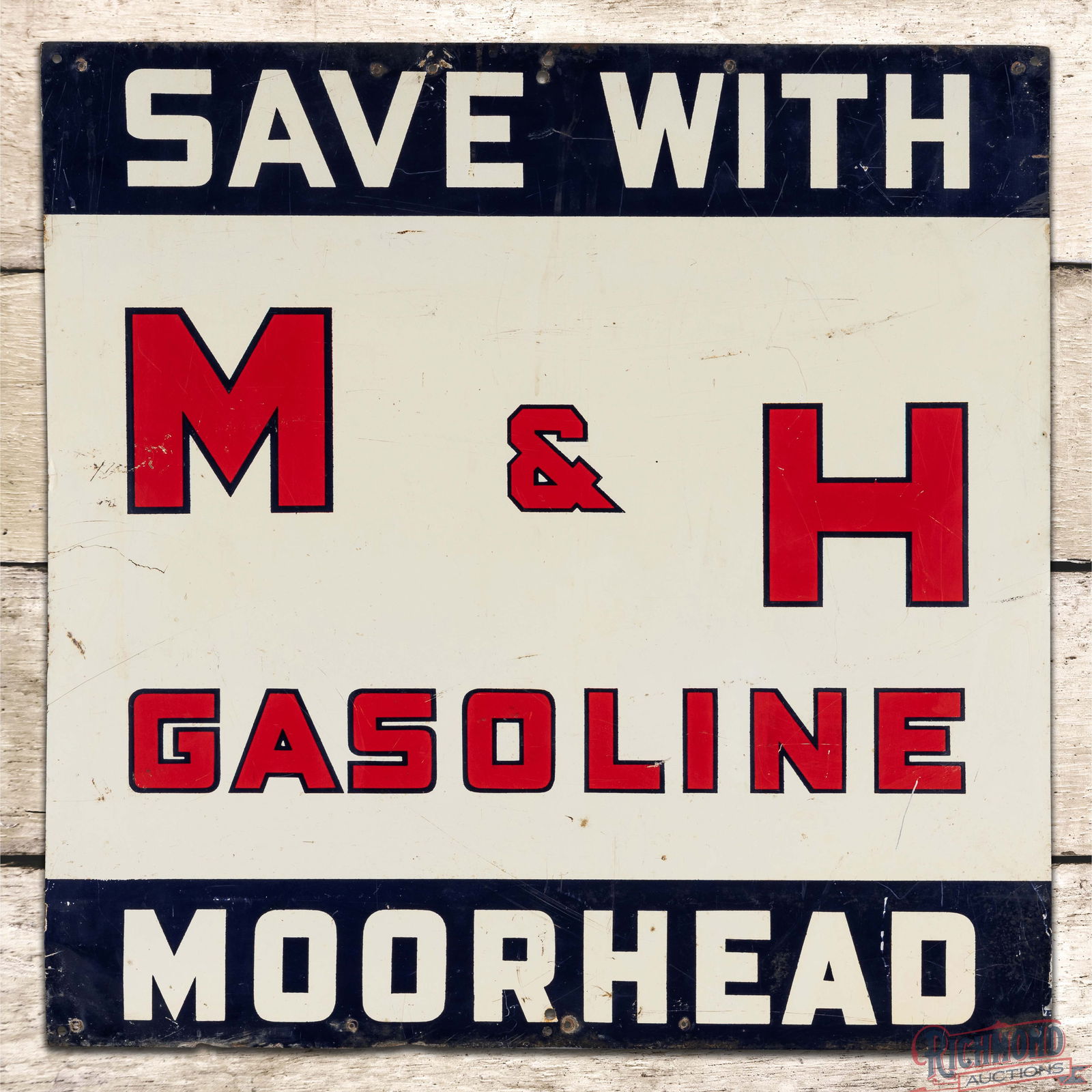 Save With M&H Gasoline Single Sided Tin Sign "Moorhead" (1 of 3)