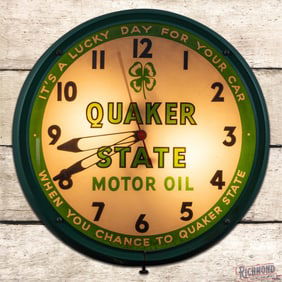Quaker State Motor Oil 15.5" Lighted Advertising Clock w/ Clover