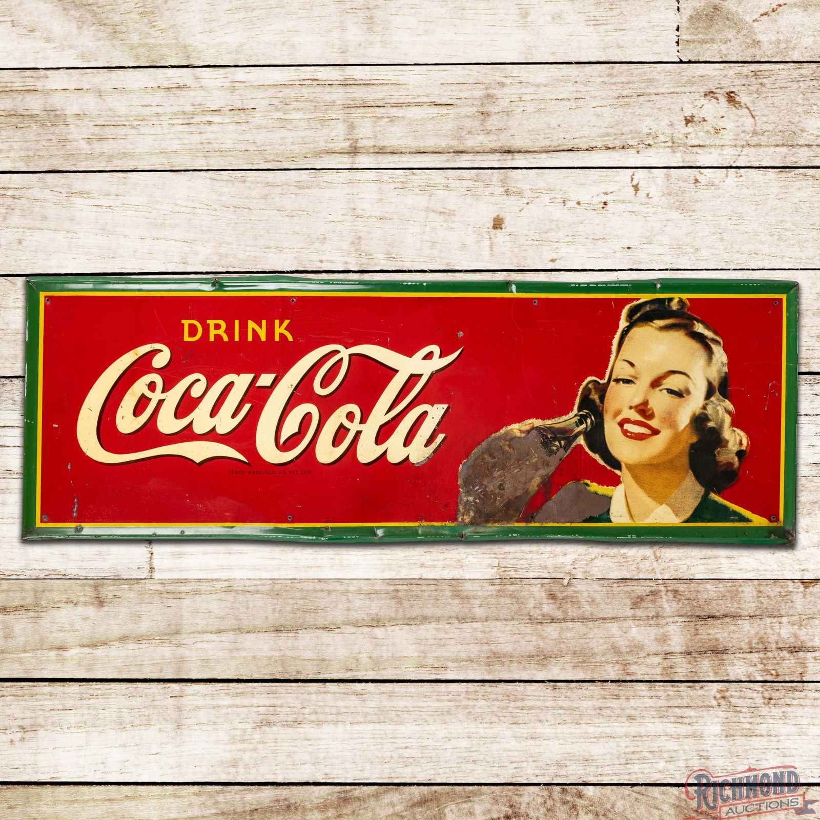 1941 Drink Coca Cola 54" Single Sided Tin Sign w/ Lady & Bottle (1 of 3)