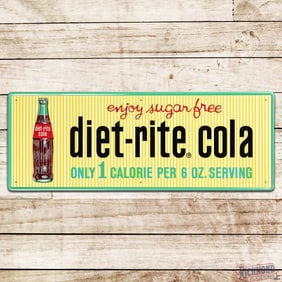 Superb Enjoy Sugar Free Diet Rite Cola Emb. Single Sided Tin Sign w/ Bottle