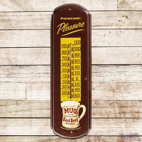 Mug Old Fashioned Root Beer "Forecast Pleasure" Single Sided Tin Thermometer