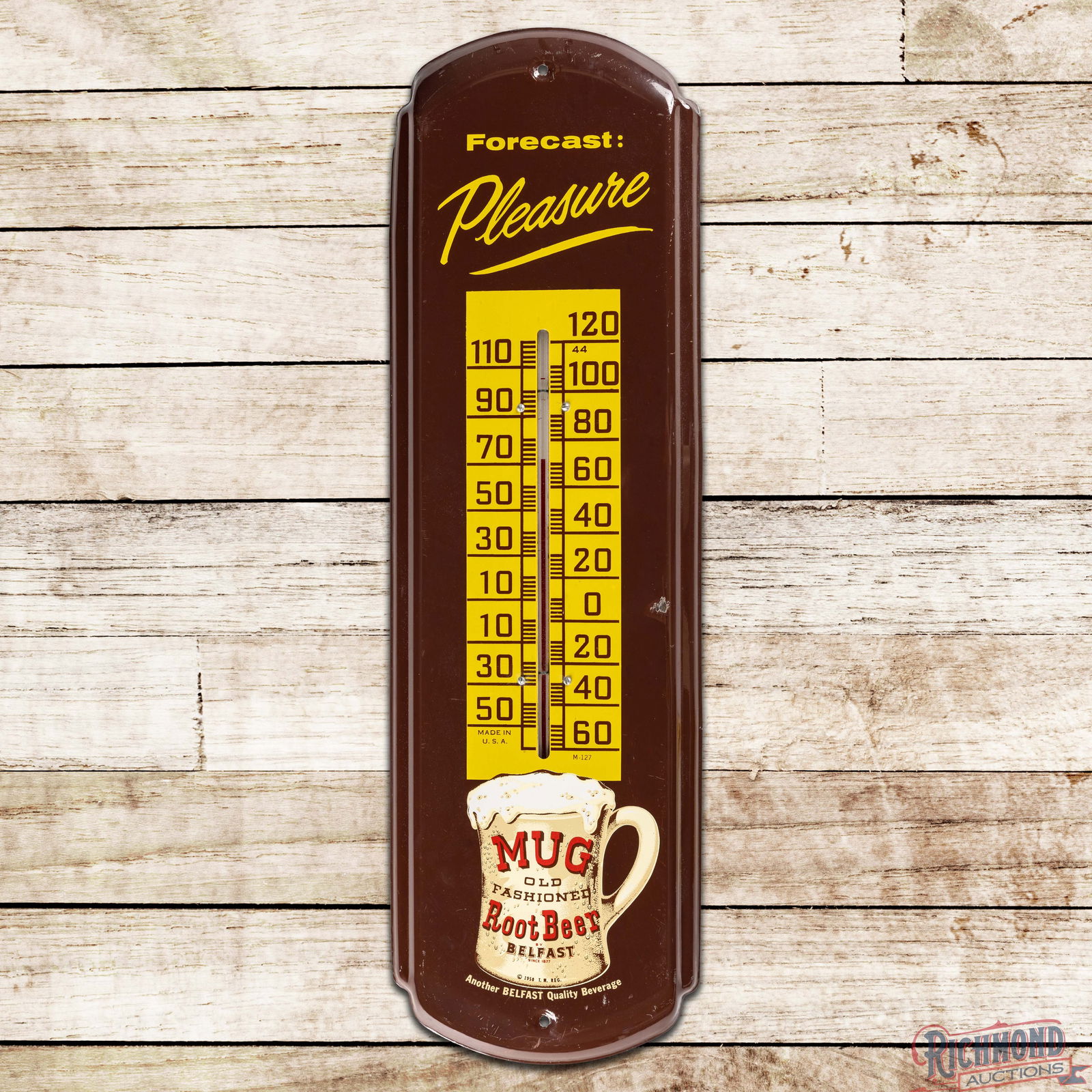 Mug Old Fashioned Root Beer "Forecast Pleasure" Single Sided Tin Thermometer (1 of 3)