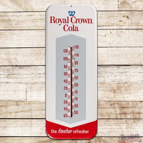 Royal Crown RC Cola "The Fresher Refresher" Single Sided Tin Thermometer w/ Crown