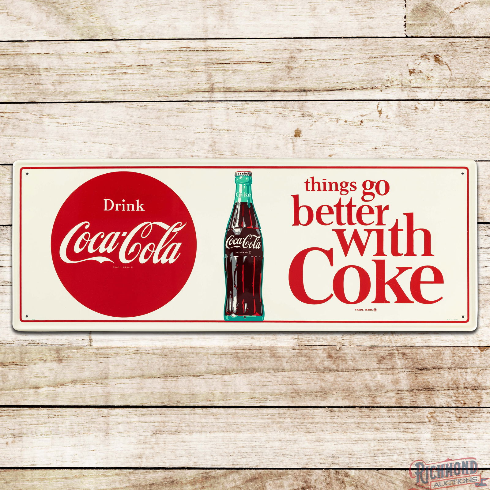 Drink Coca Cola "Things Go Better with Coke" Single Sided Tin Sign w/ Bottle & Logo (1 of 3)