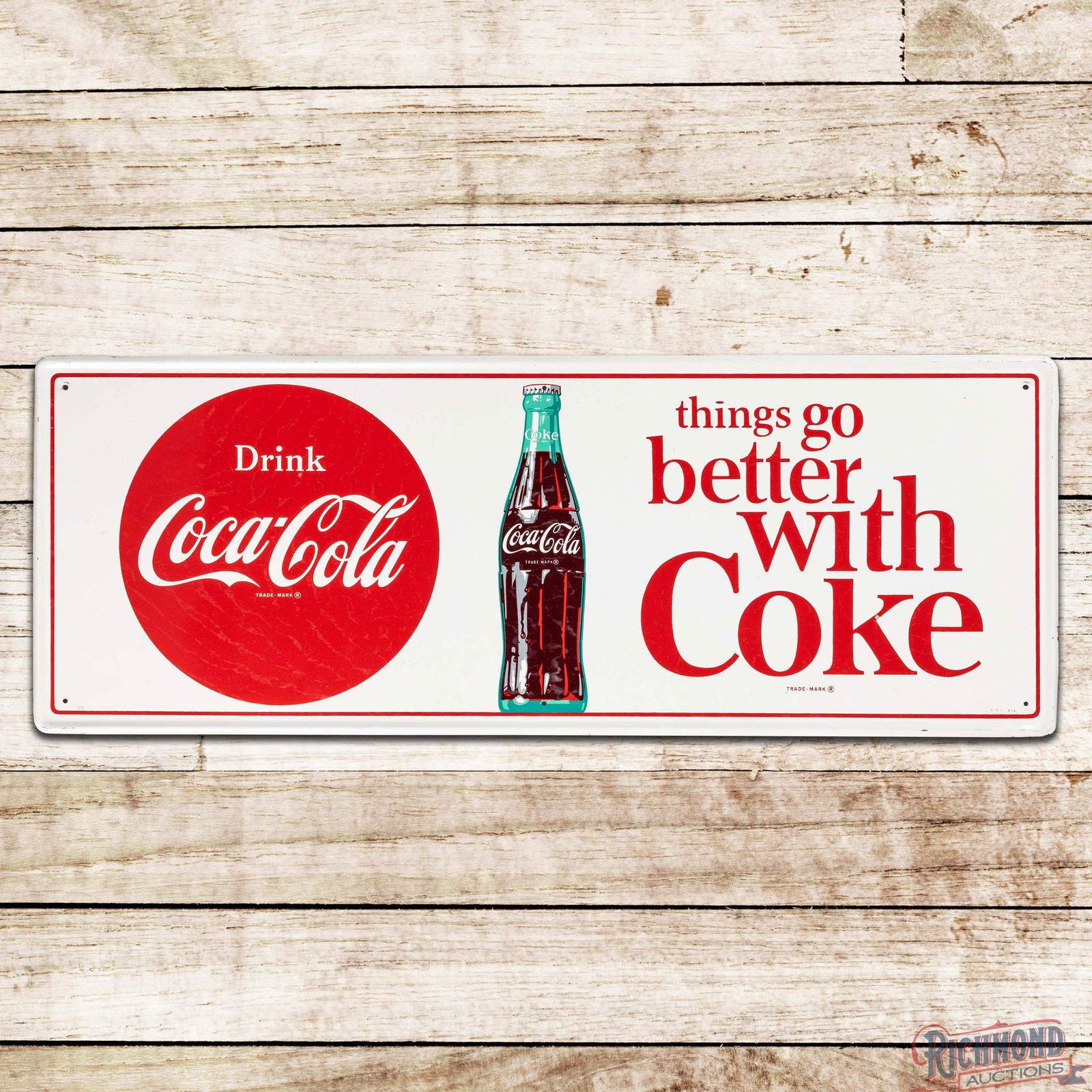 Drink Coca Cola "Things Go Better with Coke" Single Sided Tin Sign w/ Bottle & Logo (1 of 3)