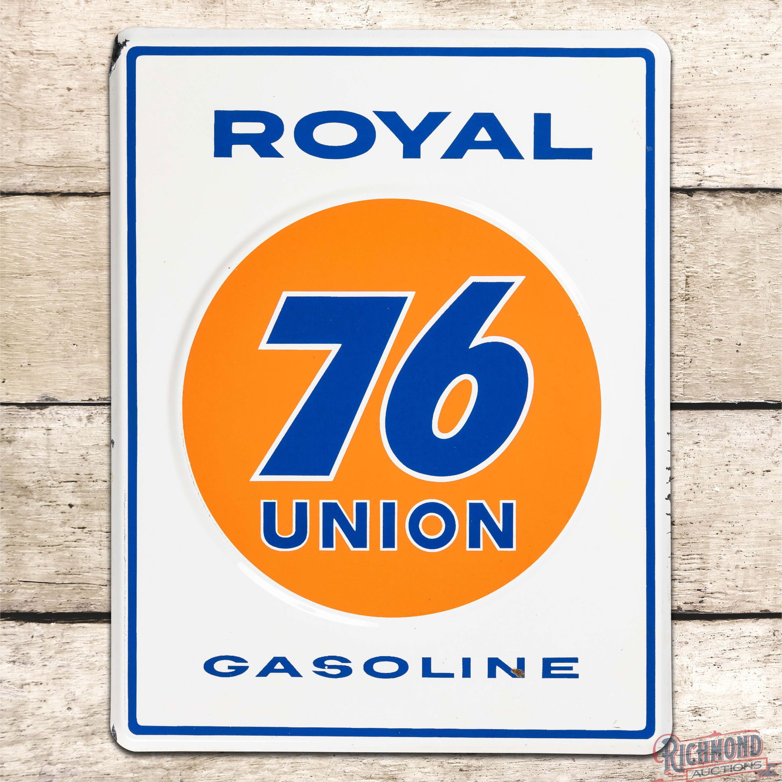 Royal Union 76 Gasoline Single Sided Porcelain Pump Plate Sign w/ Logo (1 of 3)