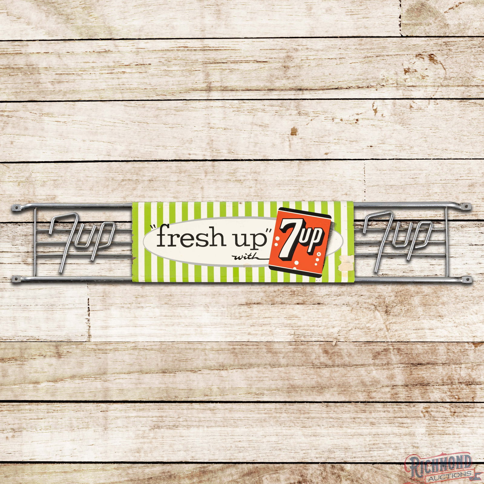 1958 "Fresh Up" with 7up Single Sided Tin Door Push Sign (1 of 3)