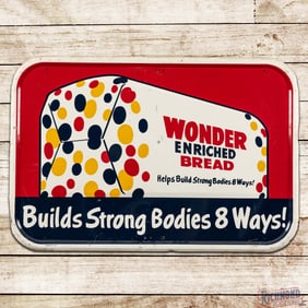 Wonder Enriched Bread "Builds Strong Bodies 8 Ways!" Emb. Single Sided Tin Sign