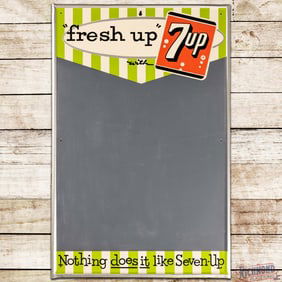 1959 "Fresh Up" with 7up "Nothing Does it Like Seven-Up" Emb. Single Sided Tin Menu Board Sign
