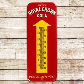 1952 Drink Royal Crown RC Cola "Best by Taste Test" Single Sided Tin Thermometer w/ Arrow