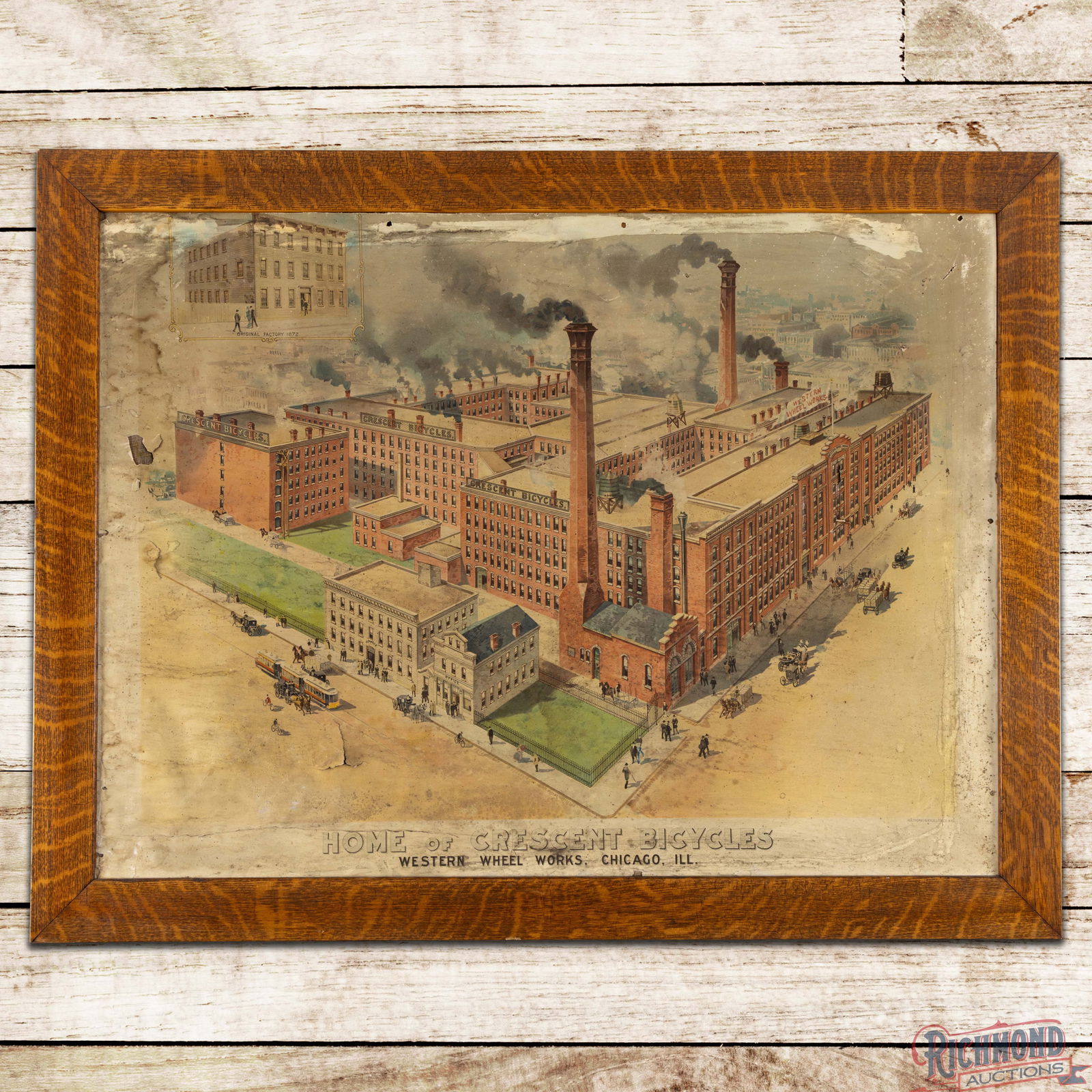 Western Wheel Works Crescent Bicycles Chicago Illinois Framed Litho on Canvas Factory Display Sign (1 of 3)