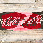 Coca Cola 5' Convex Single Sided Tin Fishtail Sign: SST (Single Sided Tin) convex die cut Coke sign has good color and moderate shine. The field has general surface wear with scratches and paint chips. The perimeter has bends with areas of paint loss.