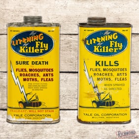 Pair Two Litening Fly Killer Pint Metal Cans Yale Oil Billings Montana