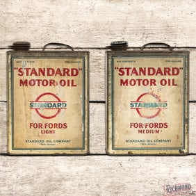 Pair of Standard Motor Oil Metal One Gallon For Fords Advertising Cans