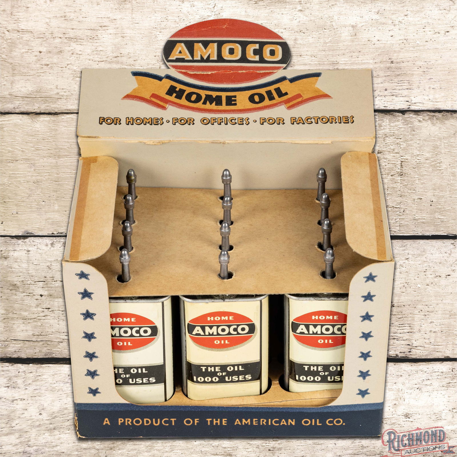 Excellent American Oil Co. Amoco Lead Top Handy Oiler Advertising Display w/ Box Complete (1 of 5)