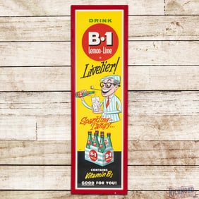 B-1 Lemon Lime "Livelier Sparkling Tangy" Framed Vertical Advertising Poster Sign w/ 6 Pack