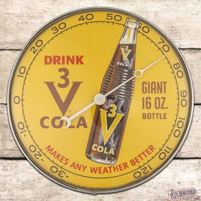 Drink 3V Cola "Makes Any Weather Better" 12" Pam Advertising Thermometer w/ Bottle