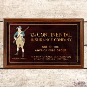 Outstanding Continental Insurance Company Reverse on Glass Advertising Sign w/ Minuteman