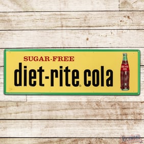 NOS Sugar Free Diet Rite Cola w/ Bottle 4.5' Emb. Single Sided Tin Sign