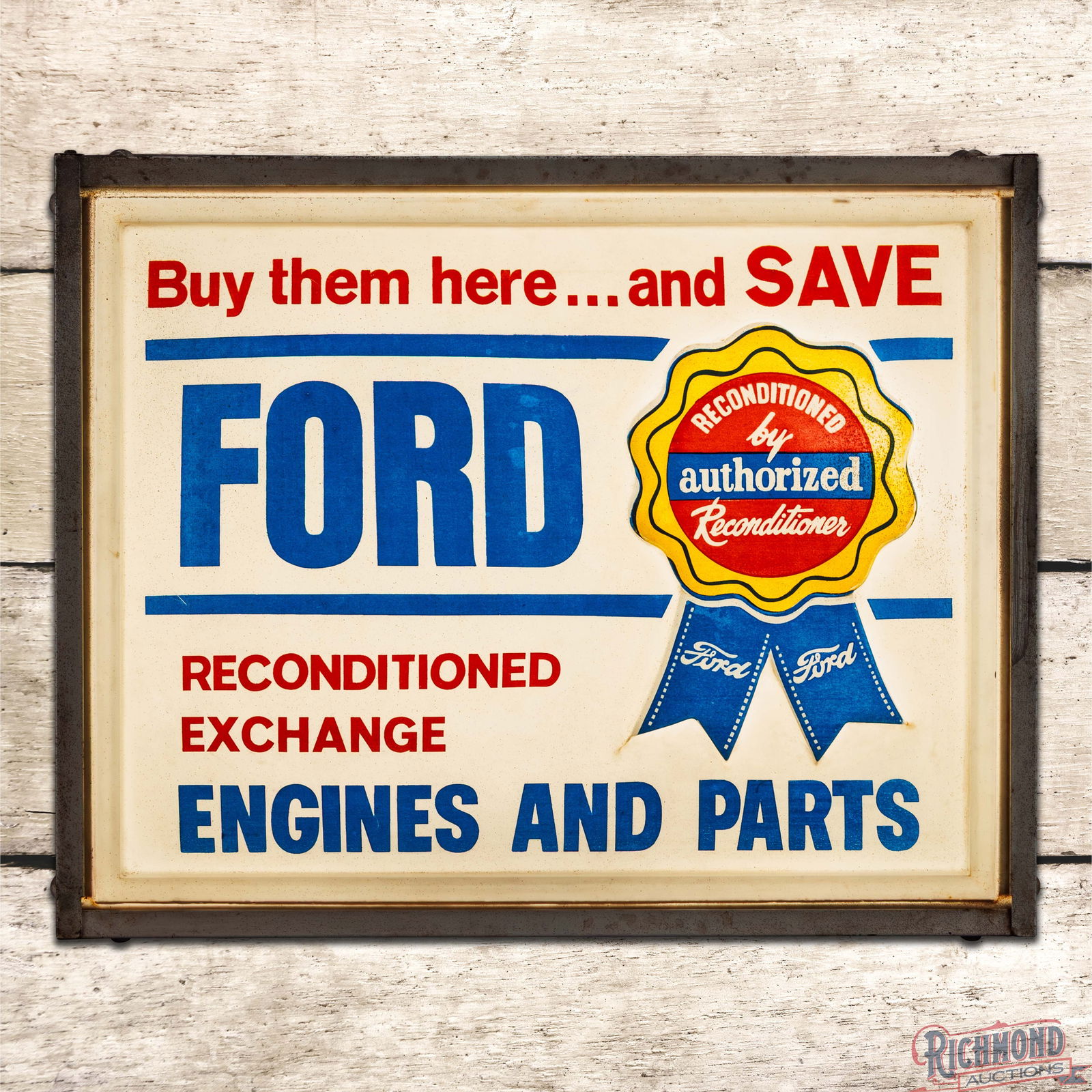 Ford Reconditioned Engine & Parts Emb. Lighted Sign w/ Ribbon Logo (1 of 4)