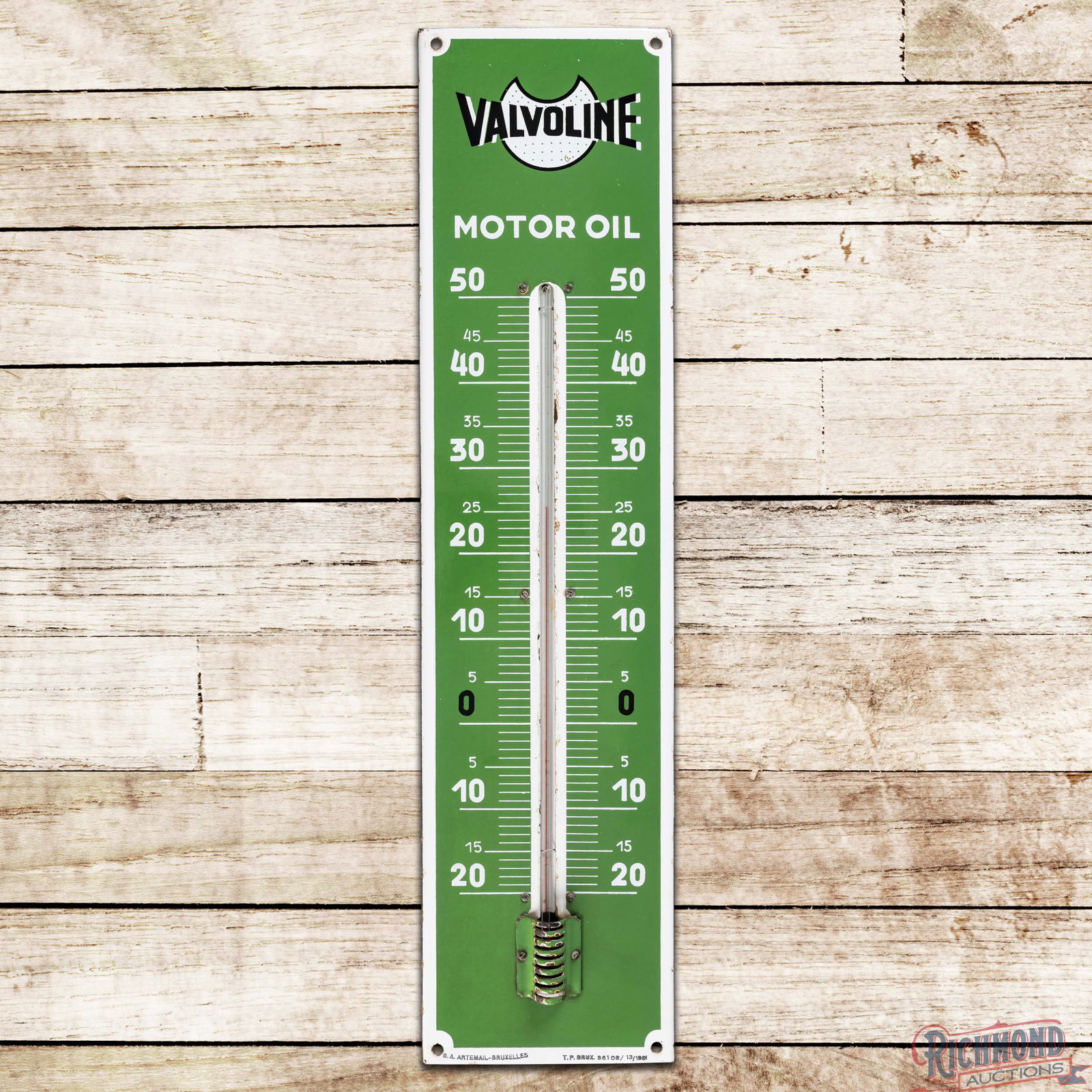 Valvoline Motor Oil Single Sided Porcelain Thermometer w/ Logo (1 of 3)