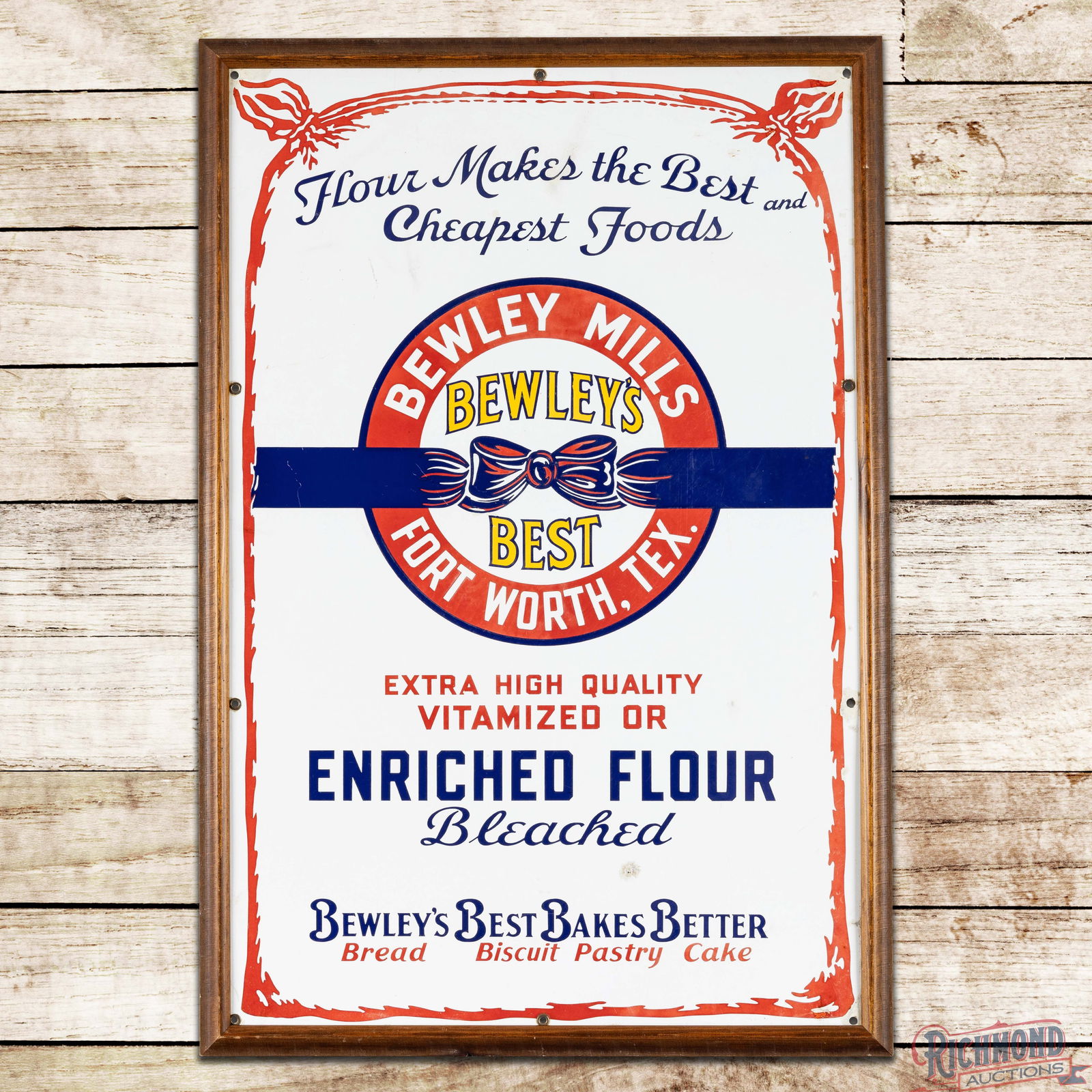 Bewley's Best Enrich Flour Fort Worth Texas Single Sided Porcelain Sign w/ Logo (1 of 3)