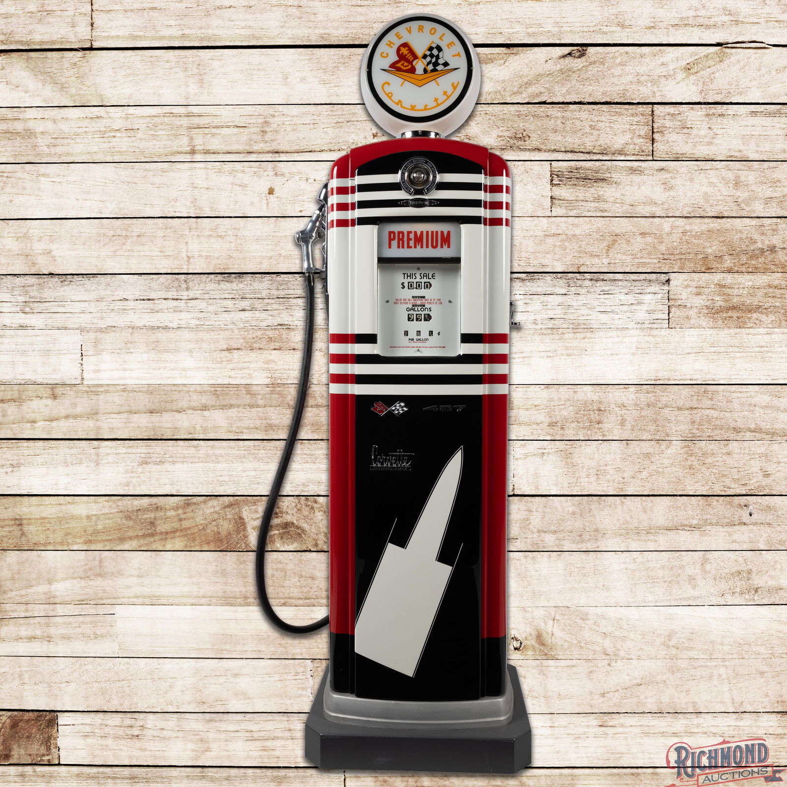 Impressive Bennet Model #646B Computing Gas Pump Restored Chevrolet Corvette: Amazing Bennett Model # 646B computing gas pump has been professionally restored. The pump exhibits brilliant black, red and white colors with high gloss and minor surface imperfections. The pump incl