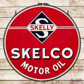 Skelly Fortified Tagolene & Skelco Motor Oils 30" Double Sided Tin Logo Sign w/ Ring