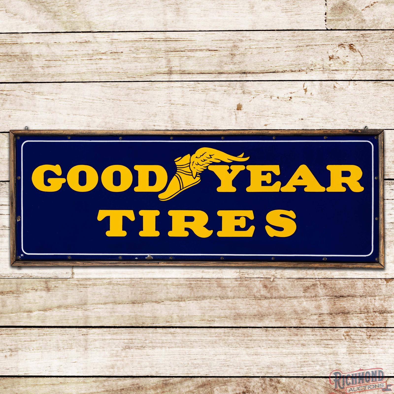 Superb Goodyear Tires 6' Single Sided Porcelain Sign w/ Frame & Wingfoot Logo (1 of 3)