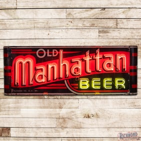 Old Manhattan Beer 7' Single Sided Porcelain Factory Neon Sign