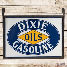 Dixie Oils Gasoline 4' Double Sided Porcelain Logo Sign w/ Frame
