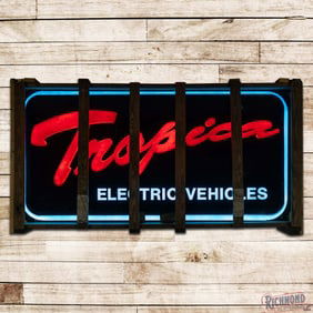 NOS Tropica Electric Vehicles 8' Embossed Lighted Dealership Sign w/ Crate Art Kraft