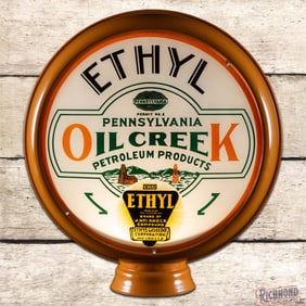 Oil Creek Ethyl Gasoline 15" Single Lens w/ HP Metal Body Gas Pump Globe